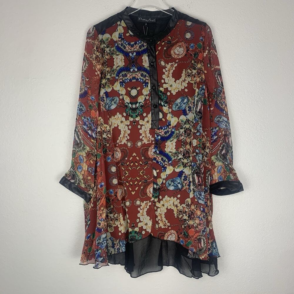 Pretty Angel Top Womens Small Tunic Silk Blend Artsy Flowy Art to Wear Long New‎